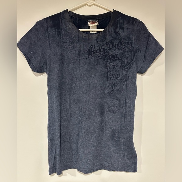 Harley Davidson Women's T-Shirt Blue Script Medium - Picture 1 of 5